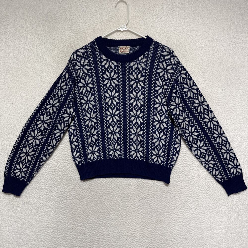Vintage 60s Orlon Richman Brothers Ski Sweater Men’s L Christmas, Snowflakes